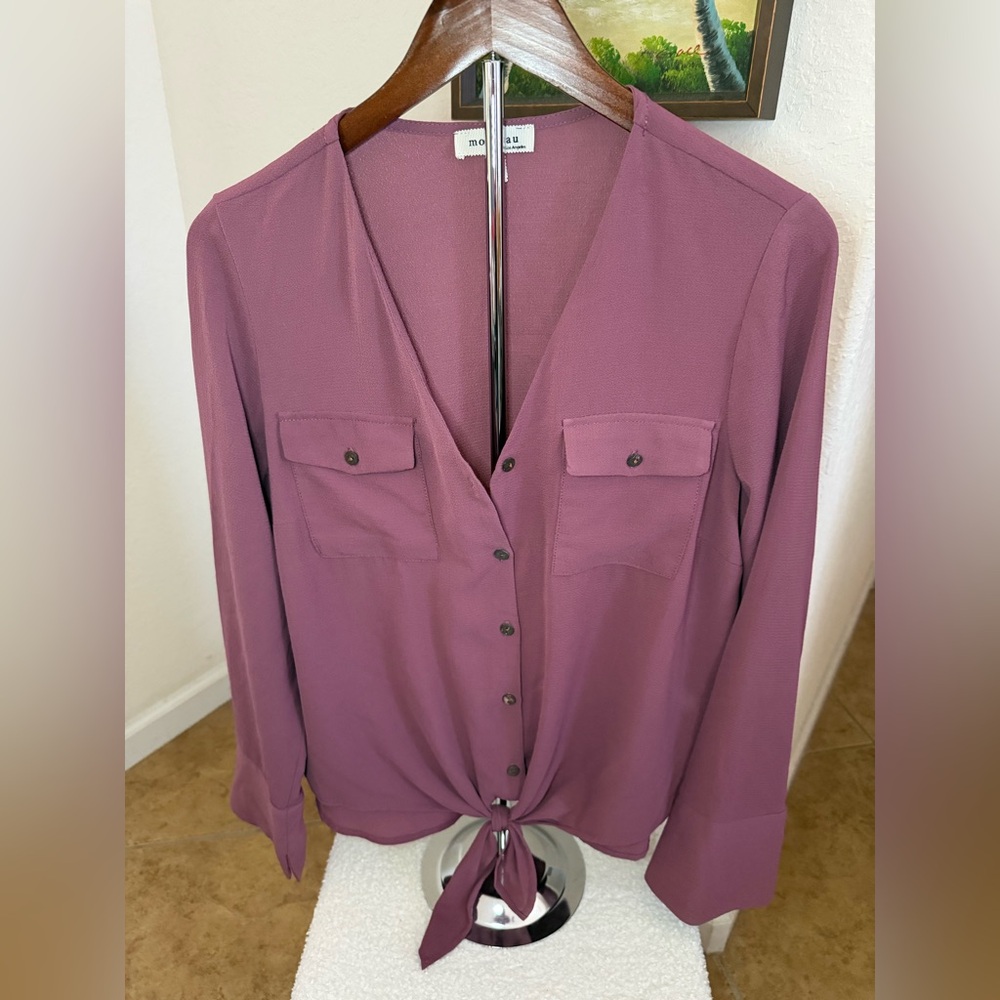 Monteau Dusty Rose Button-Front Blouse